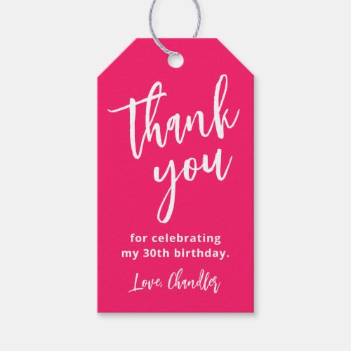 Simple Hot Pink and White Birthday Party Thank You Gift Tags