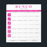 Simple Hot Pink and White Bunco Score Card Notepad<br><div class="desc">Tear off as many score cards as needed from this notepad and streamline your Bunco game with these ready to go and easy to use tear off scoring sheets and each player can easily keep track of their wins and losses as well as tallying buncos and little buncos for up...</div>