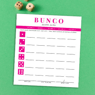 Simple Hot Pink and White Bunco Score Card Notepad
