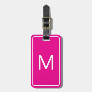 Simple Hot Pink and White Initial Text Template Luggage Tag