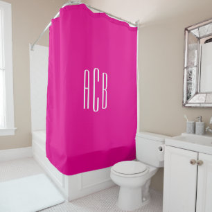 Simple Hot Pink and White Three Letter Monogram Shower Curtain