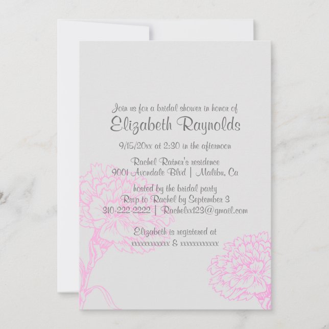 Simple Hot Pink Bridal Shower Invitations (Front)