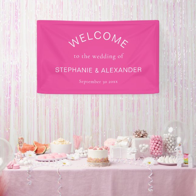 Simple Hot Pink Custom Welcome to Wedding  Banner (Party)