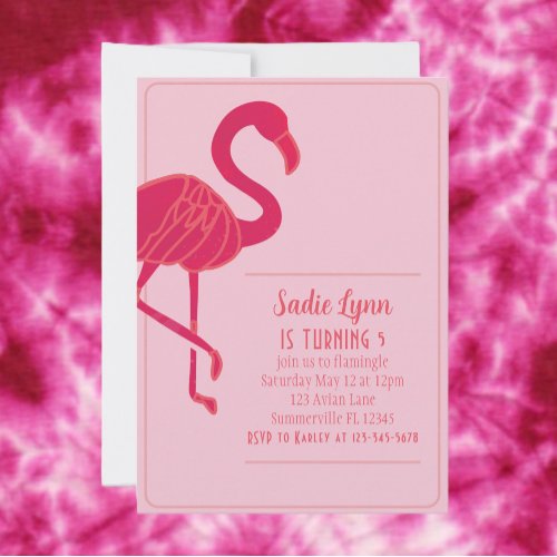 Simple Hot Pink Flamingo Birthday Invitation
