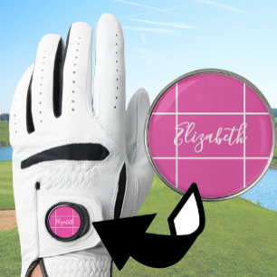 Simple hot pink minimalist custom name ladies  golf glove