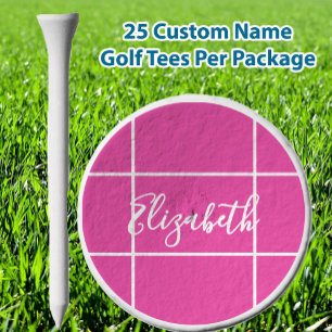 Simple hot pink minimalist custom name ladies golf tees