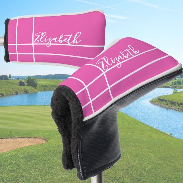 Simple hot pink minimalist custom name womens golf head cover (Creator Uploaded)