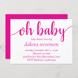 Simple Hot Pink Oh Baby Magenta Flourish Shower Invitation