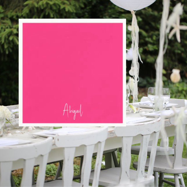 Simple Hot Pink Personalized Script Cocktail  Napkins (Creator Uploaded)