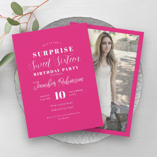 Simple Hot Pink Photo SURPRISE Sweet 16 Invitation