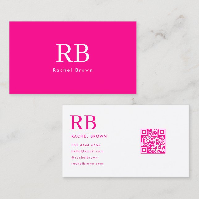 Simple Hot Pink QR code Business Card (Front/Back)