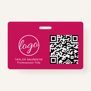 Simple Hot Pink QR Code Employee ID Badge