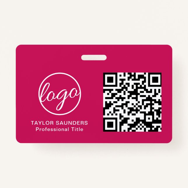 Simple Hot Pink QR Code Employee ID Badge (Front)