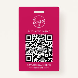 Simple Hot Pink QR Code Employee ID Badge