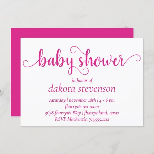 Simple Hot Pink Script  Flourish Baby Shower Invitation