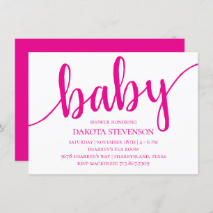 Simple Hot Pink Script Flourish Baby Shower Invitation