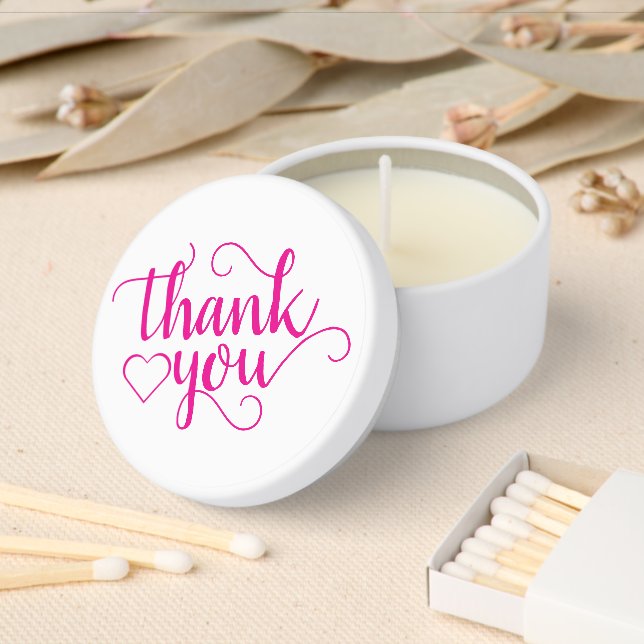 Simple Hot Pink Script | Magenta Heart Thank You Mini Candle Favors (Insitu)
