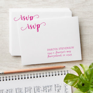 Simple Hot Pink Script RSVP Return Address Envelope