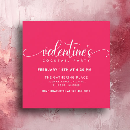 Simple Hot Pink Valentine's Cocktail Party Invitation