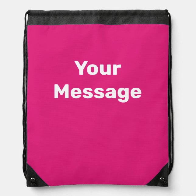 Simple Hot Pink with White Text Template Drawstring Bag (Front)