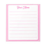 Simple Hot Pink Your Name Lined Notepad