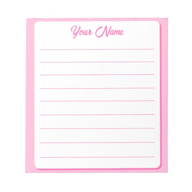 Simple Hot Pink Your Name Lined Notepad (Front)