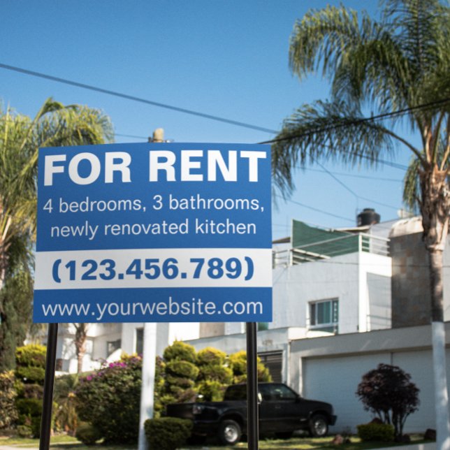 Simple House Apartment FOR RENT Signage Yard Sign (blue white for rent apartment real estate yard sign)