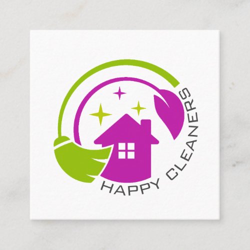 Simple House  Broom Cleaning Maid Service Logo Square Business Card