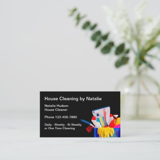 Simple House Cleaning Lady Business Card 