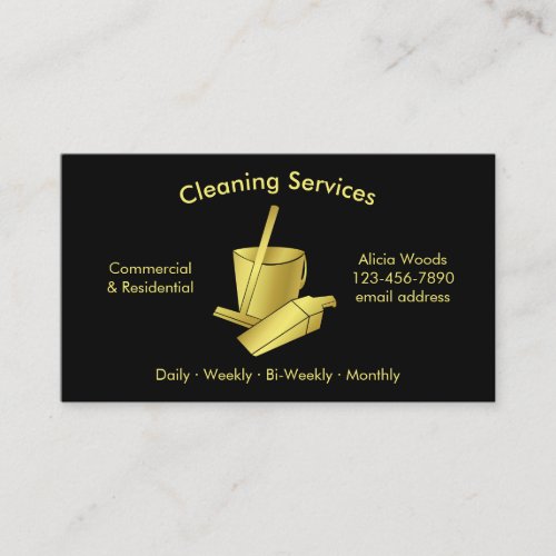 Simple House Cleaning Services Black and Gold Business Card