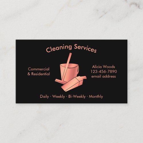 Simple House Cleaning Services Black and Rose Gold Business Card