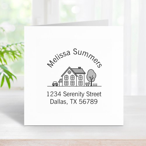 Simple House Illustration Arch Address 4 Rubber Stamp