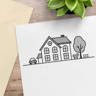 Simple House Line Art Rubber Stamp