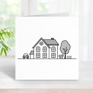 Simple House Line Art Rubber Stamp