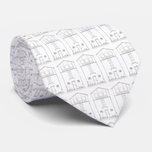 Simple House Pattern Contractor Architect White Neck Tie