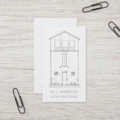 Simple House Sketch Vertical Black and White Business Card