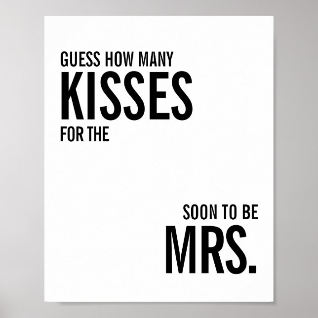 Simple How Many Kisses Bridal Shower Game Poster (Front)