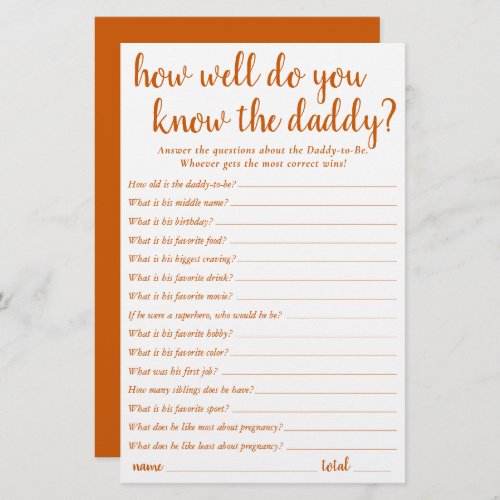 Simple How Well Do You Know Daddy  Orange Card