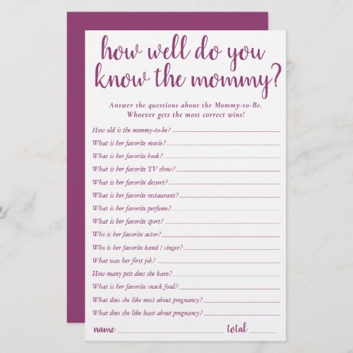 Simple How Well Do You Know Mommy  Berry Keepsake