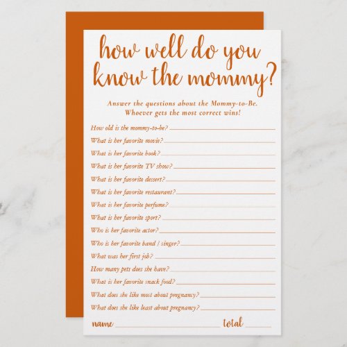 Simple How Well Do You Know Mommy  Orange Card