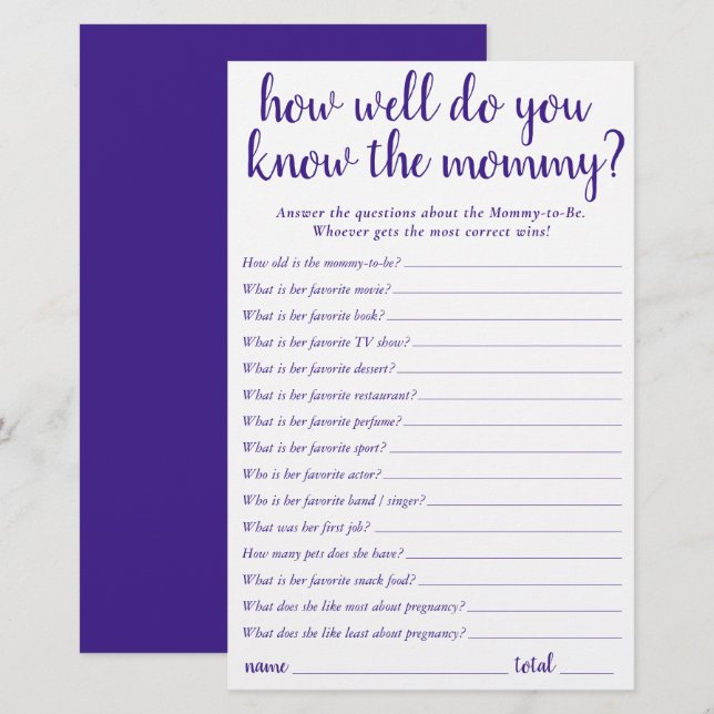 Simple How Well Do You Know Mommy | Purple Card (Front/Back)