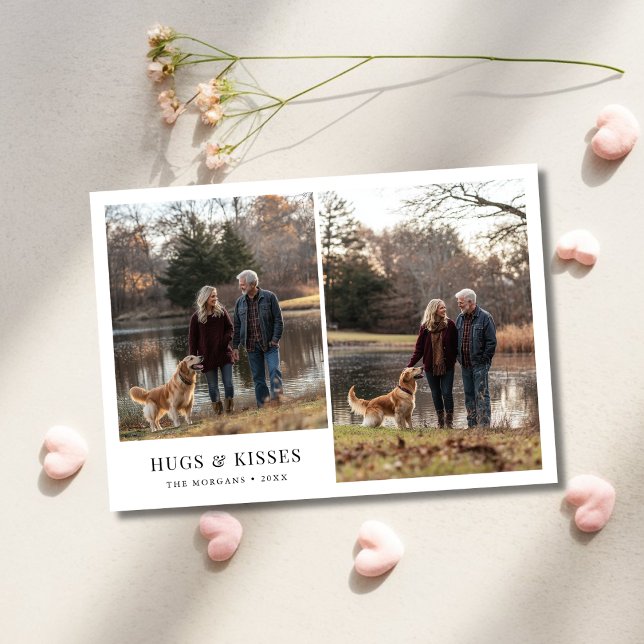 Simple Hugs & Kisses 2 Photo Valentines Dog Family Holiday Card (Creator Uploaded)