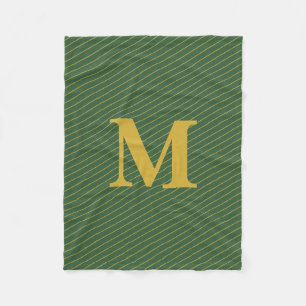 Simple Hunter Green and Gold Stripes Monogram Fleece Blanket