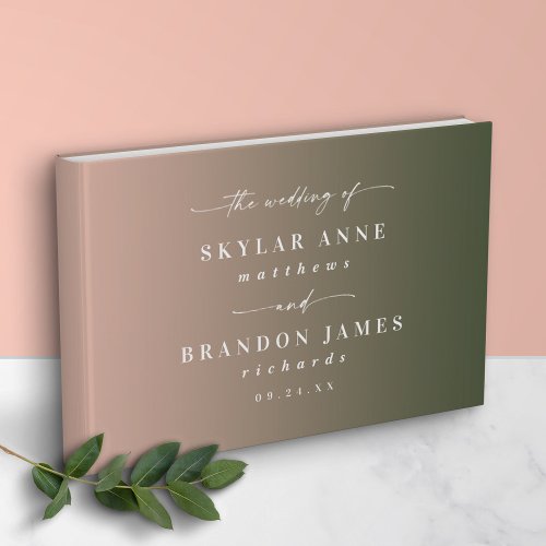 Simple Hunter Green  Blush Pink Ombre Wedding Guest Book