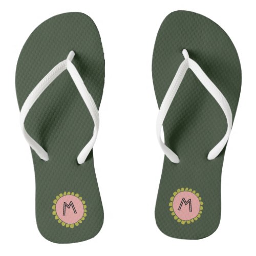 Simple Hunter Green Custom Monogram Flip Flops