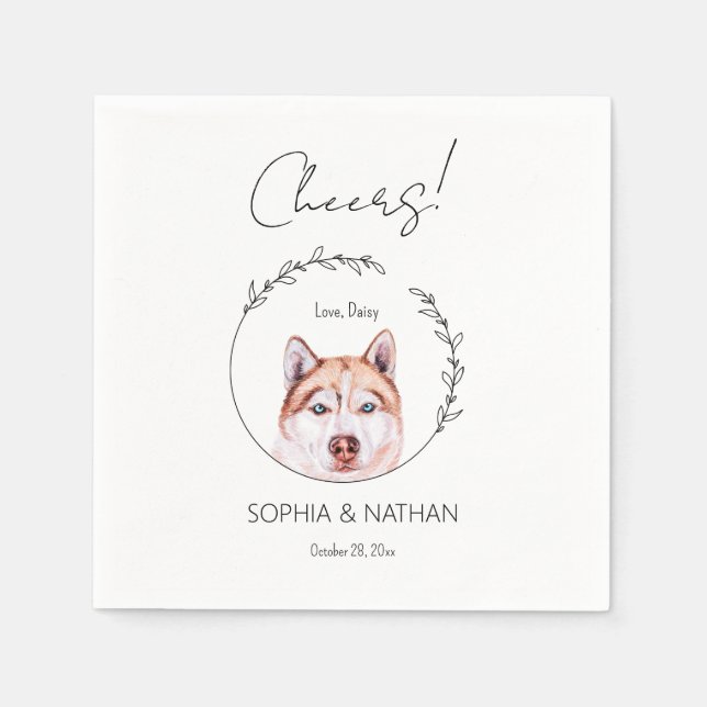 Simple Husky Dog Wedding Cocktail Napkins (Front)