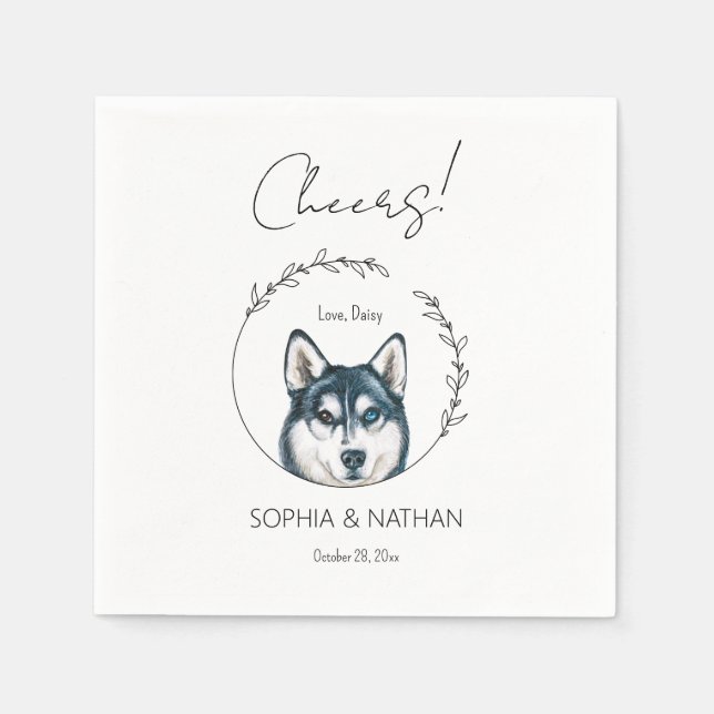 Simple Husky Dog Wedding Cocktail Napkins (Front)