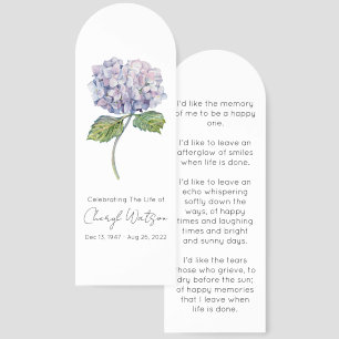 Simple Hydrangea Funeral Memorial Bookmark