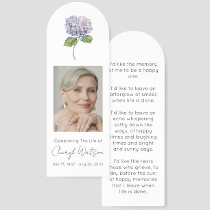 Simple Hydrangea Photo Funeral Memorial Bookmark