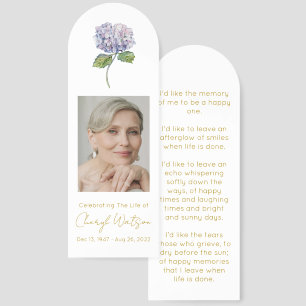 Simple Hydrangea Photo Funeral Memorial Bookmark